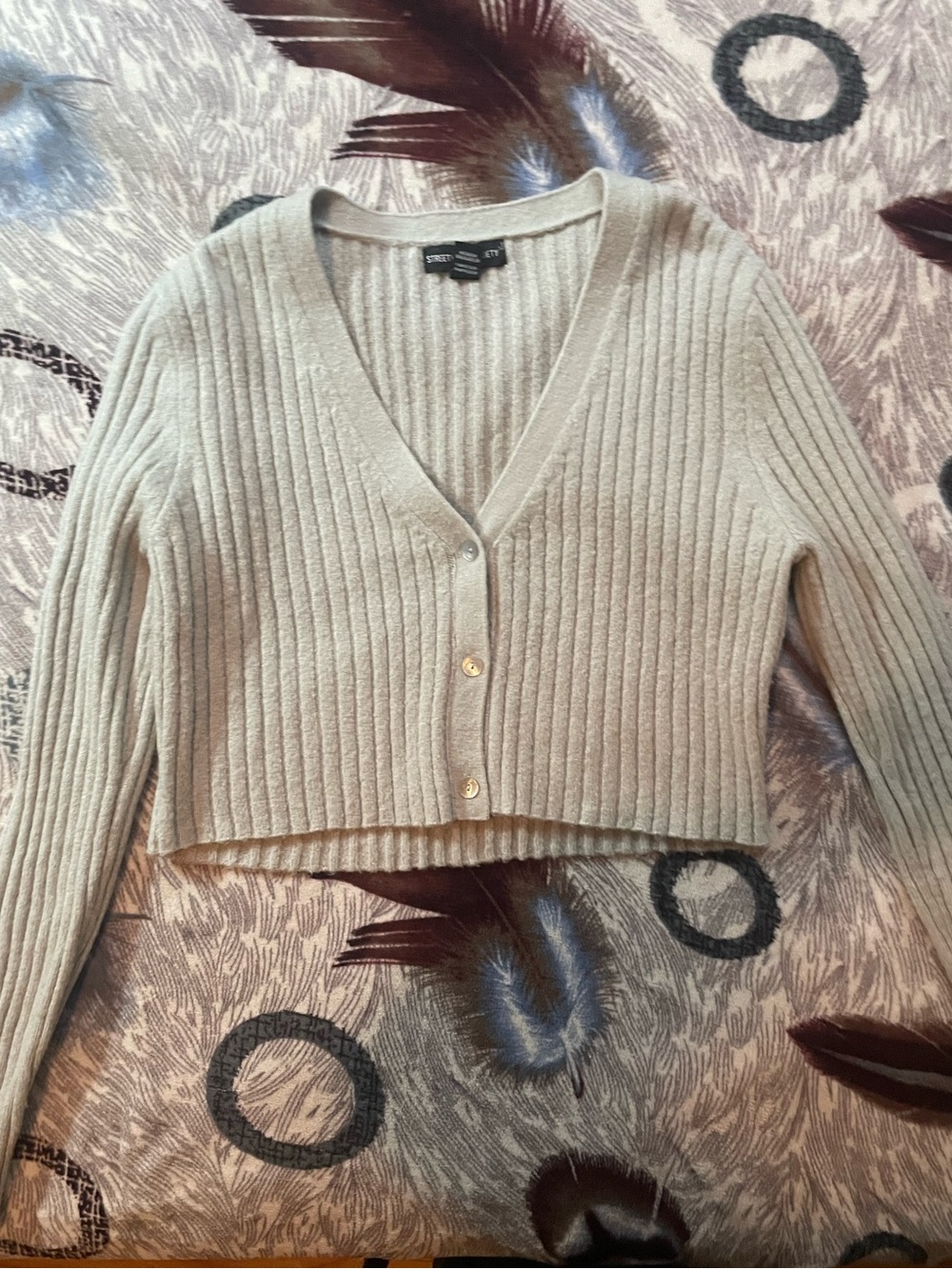 Streetwear Society Cropped Ribbed Cardigan - Gray